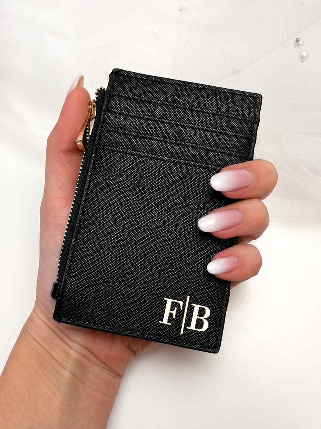 Porta Carte Personalizzato Nero Iniziali Bianche