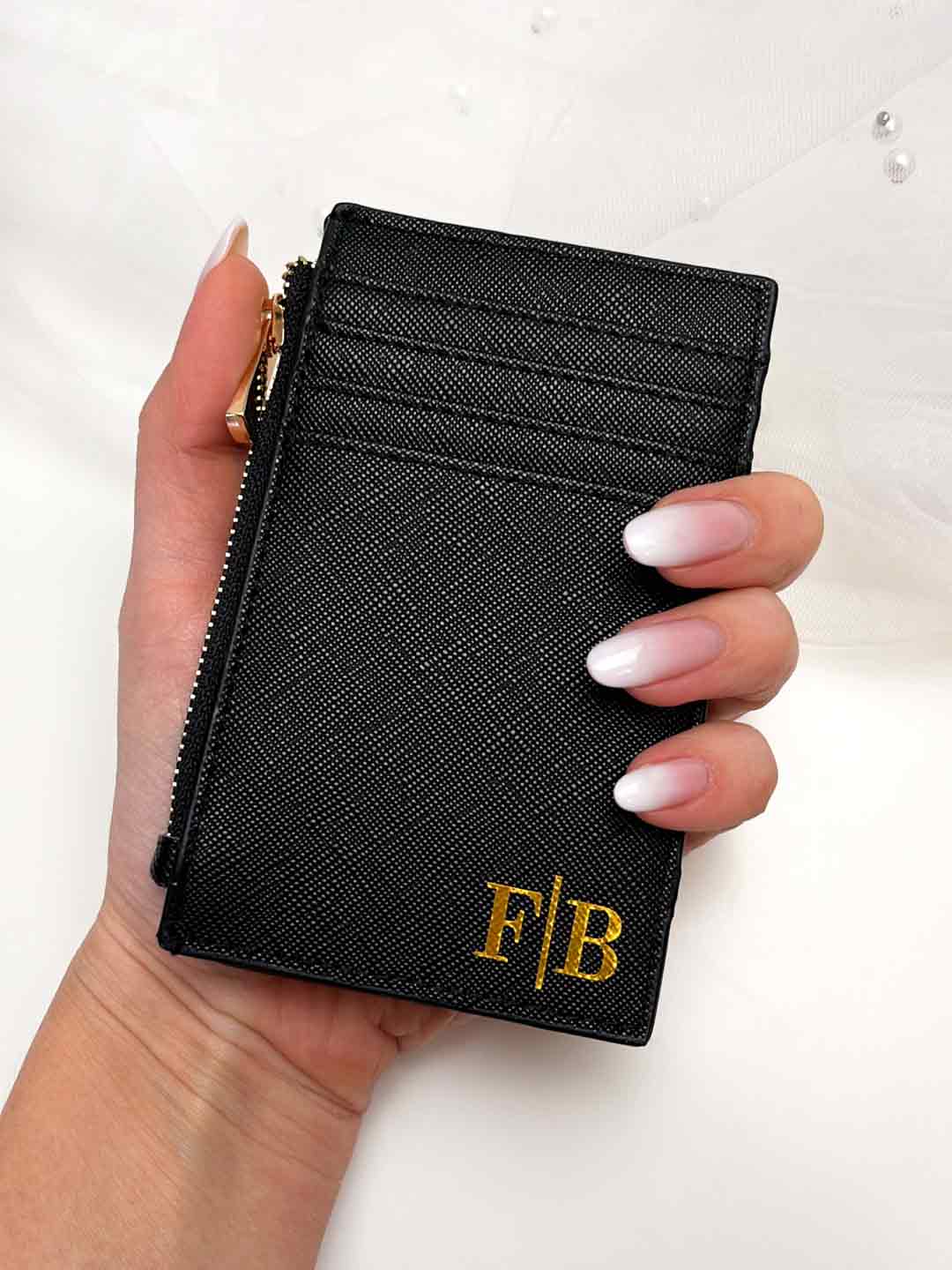 Porta Carte Personalizzato Nero Iniziali Oro